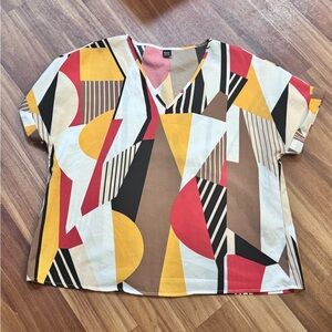 Colorful Geometric V-Neck Blouse